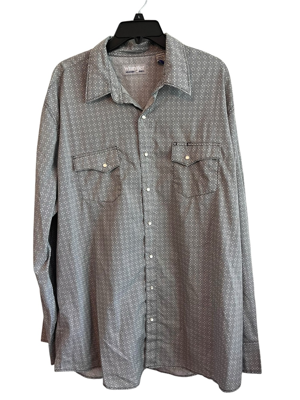 Wrangler Wrancher Western Pearl Snap Shirt Men’s 2XL Gray Geometric Print